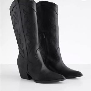 Dolce Vita Black Korra Western Cowboy Cowgirl Stitched Stacked Heel Boots NEW